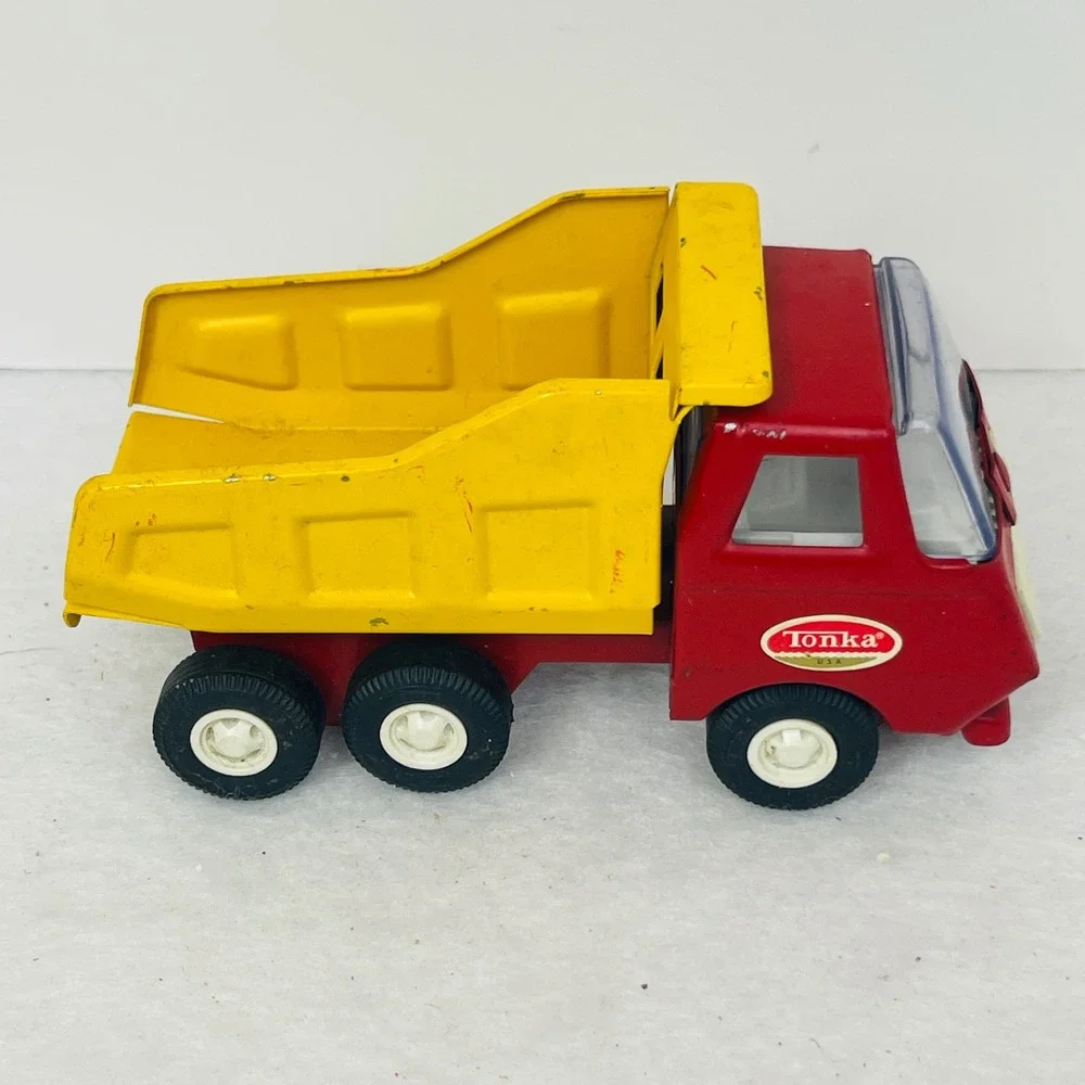 Vintage Tonka USA Red and Yellow Diecast Metal Mini Dump Truck Construction Toy
